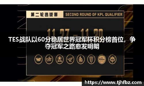TES战队以60分稳居世界冠军杯积分榜首位，争夺冠军之路愈发明朗